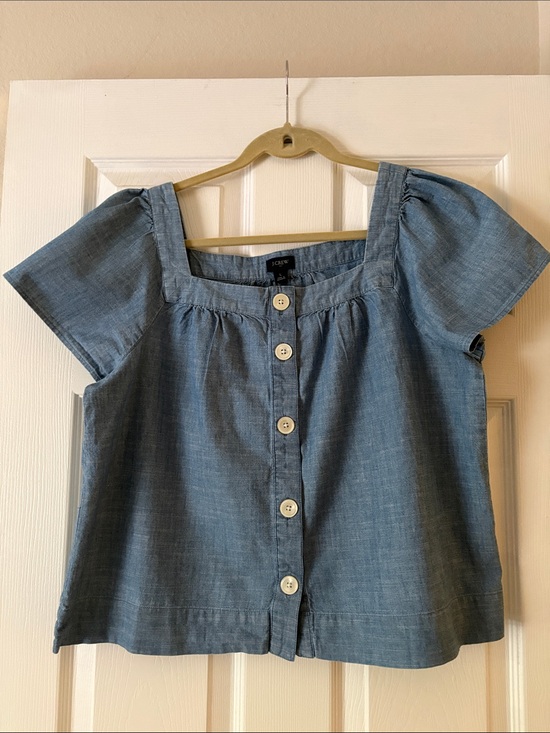 J. Crew Tops - J. Crew Chambray Button Front Square Neck Top in Light Blue